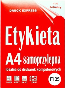 Etykieta samoprzylepna Fi 35 biała błysk A4.   