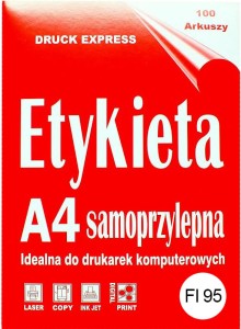 Etykieta samoprzylepna Fi 95 biała mat A4.   